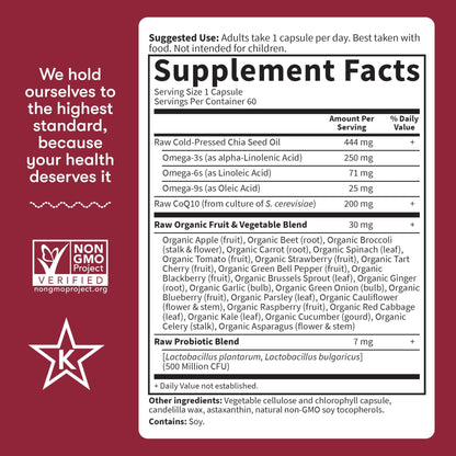 Garden of Life CoQ10 200mg, Vegetarian Omega 3 6 9 Supplement Raw Co Q 10 Chia Seed Oil, Whole Food Nutrition with Antioxidant Support - PrimeBioHealth - canada supplements