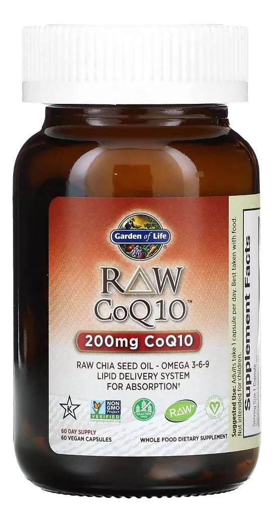 Garden of Life CoQ10 200mg, Vegetarian Omega 3 6 9 Supplement Raw Co Q 10 Chia Seed Oil, Whole Food Nutrition with Antioxidant Support - PrimeBioHealth - canada supplements
