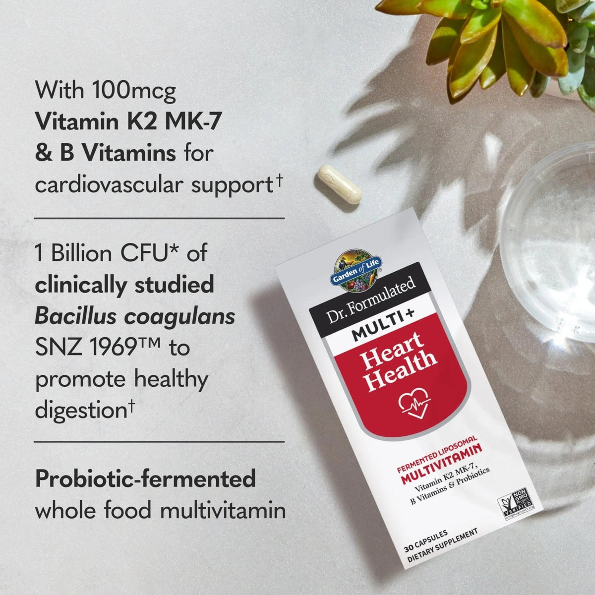 Garden of Life Dr. Formulated Multi+ Heart Health - Fermented Liposomal Multivitamin + Vitamin K2 MK-7, B Vitamins & Probiotics - PrimeBioHealth - canada supplements