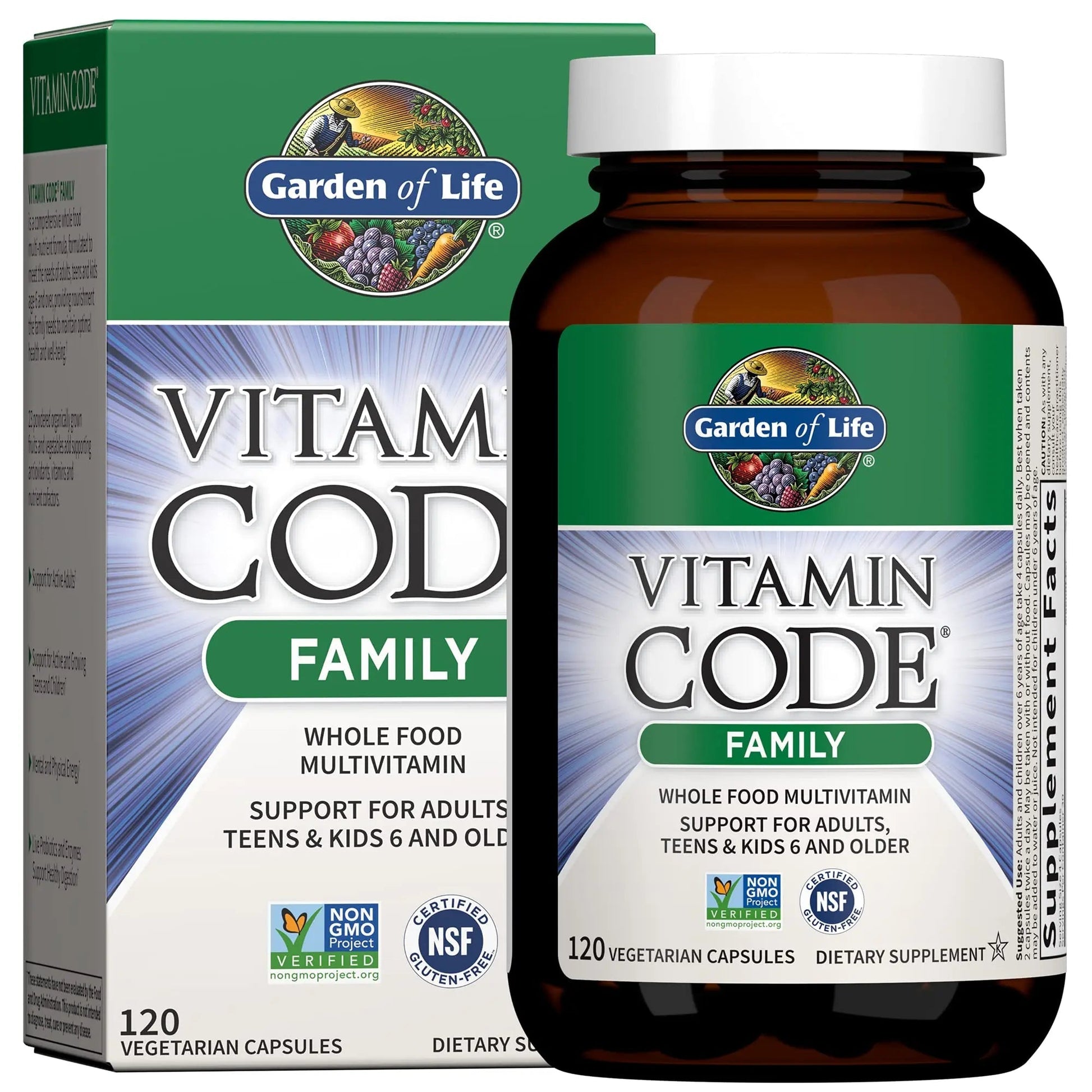 Garden of Life Multivitamin for Women, Men & Kids Age 6 and up, Vitamin Code Family Multi - 120 Vegetarian Capsules, Whole Food Vitamins - PrimeBioHealth - canada supplements
