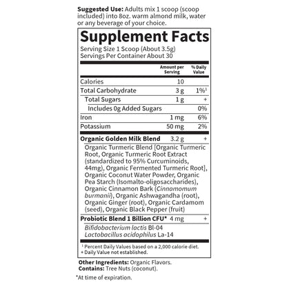 Garden of Life Organics Golden Milk Recovery & Nourishment Powder - 44mg Turmeric Curcumin (95% Curcuminoids), Ashwagandha - Organic Non-GMO Vegan & Gluten - PrimeBioHealth - canada supplements
