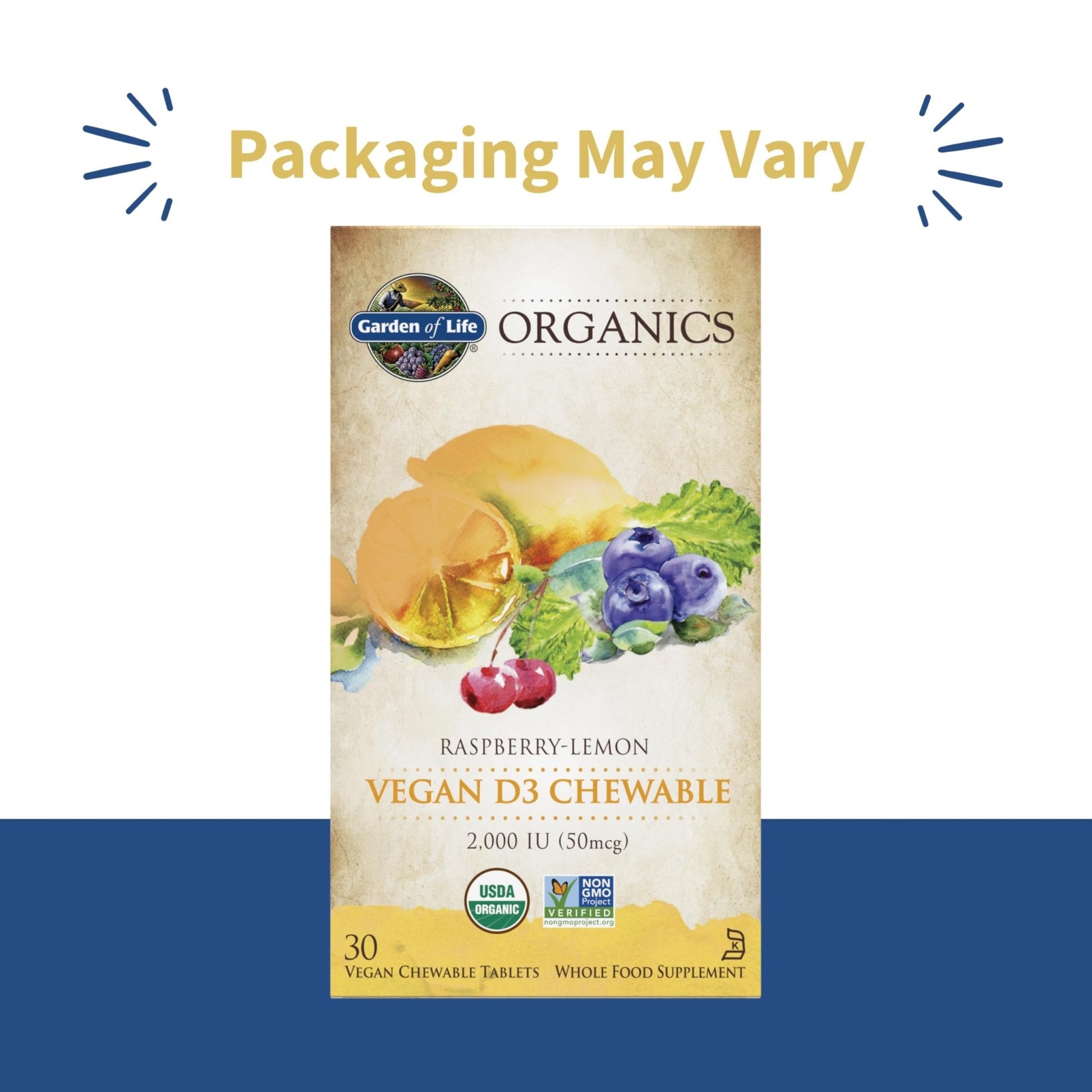 Garden of Life Organics Vegan Vitamin D3 Chewable - Raspberry Lemon, 2,000 IU (50mcg) Whole Food Vitamin D3 from Lichen - PrimeBioHealth - canada supplements
