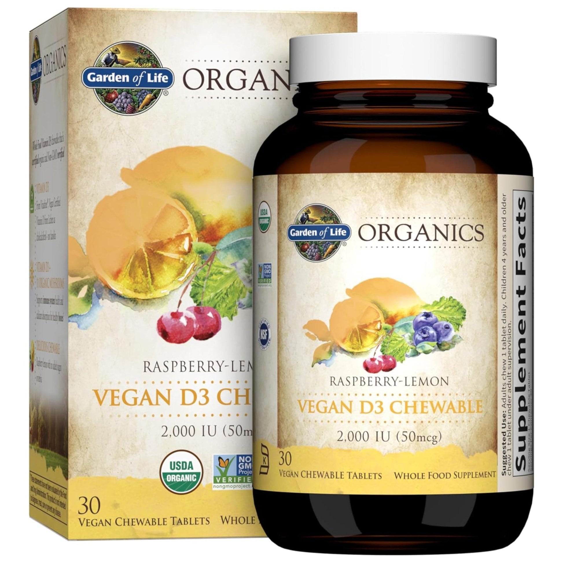 Garden of Life Organics Vegan Vitamin D3 Chewable - Raspberry Lemon, 2,000 IU (50mcg) Whole Food Vitamin D3 from Lichen - PrimeBioHealth - canada supplements
