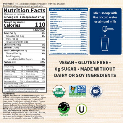 Garden of Life Raw Protein & Greens Vanilla Protein Powder – 20g Plant Based Greens Powder, Probiotics & Enzymes, Post-Workout Recovery, Vegan, Gluten-Free, Non-GMO, 20 Servings - PrimeBioHealth - canada supplements
