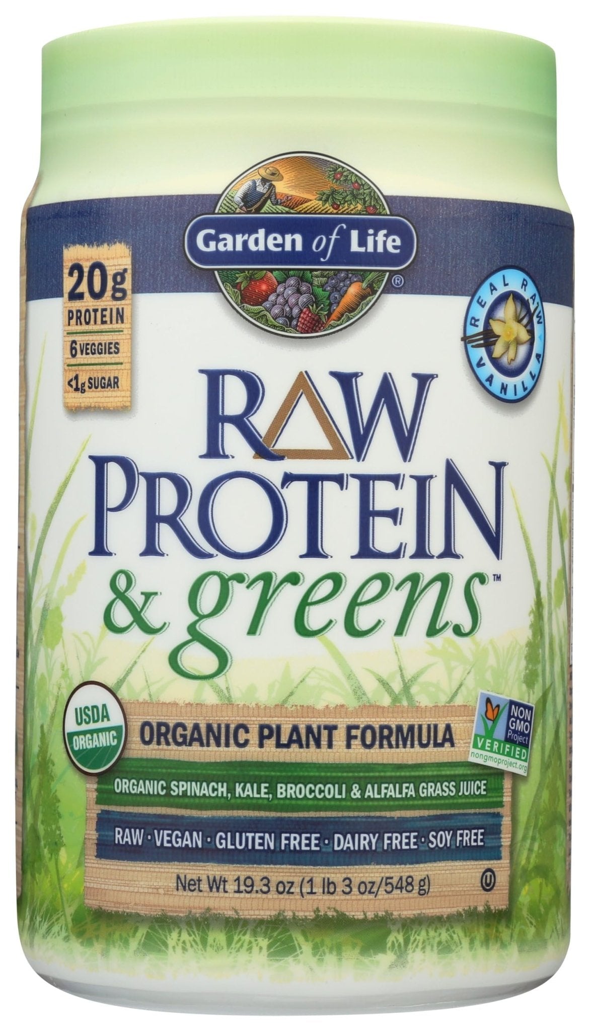 Garden of Life Raw Protein & Greens Vanilla Protein Powder – 20g Plant Based Greens Powder, Probiotics & Enzymes, Post-Workout Recovery, Vegan, Gluten-Free, Non-GMO, 20 Servings - PrimeBioHealth - canada supplements