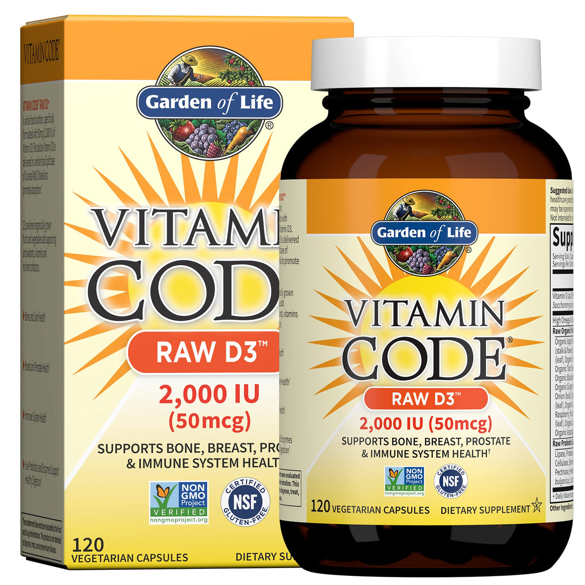 Garden of Life Vitamin D, Vitamin Code Raw D3, Vitamin D 2,000 IU, Raw Whole Food D3 Supplements with Chlorella, Fruit, Veggies & Probiotics - PrimeBioHealth - canada supplements