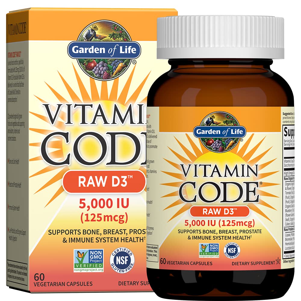 Garden of Life Vitamin D3 5000 IU, Raw Whole Food Supplements with Chlorella, Fruit, Veggies & Probiotics for Bone & Immune Health - PrimeBioHealth - canada supplements