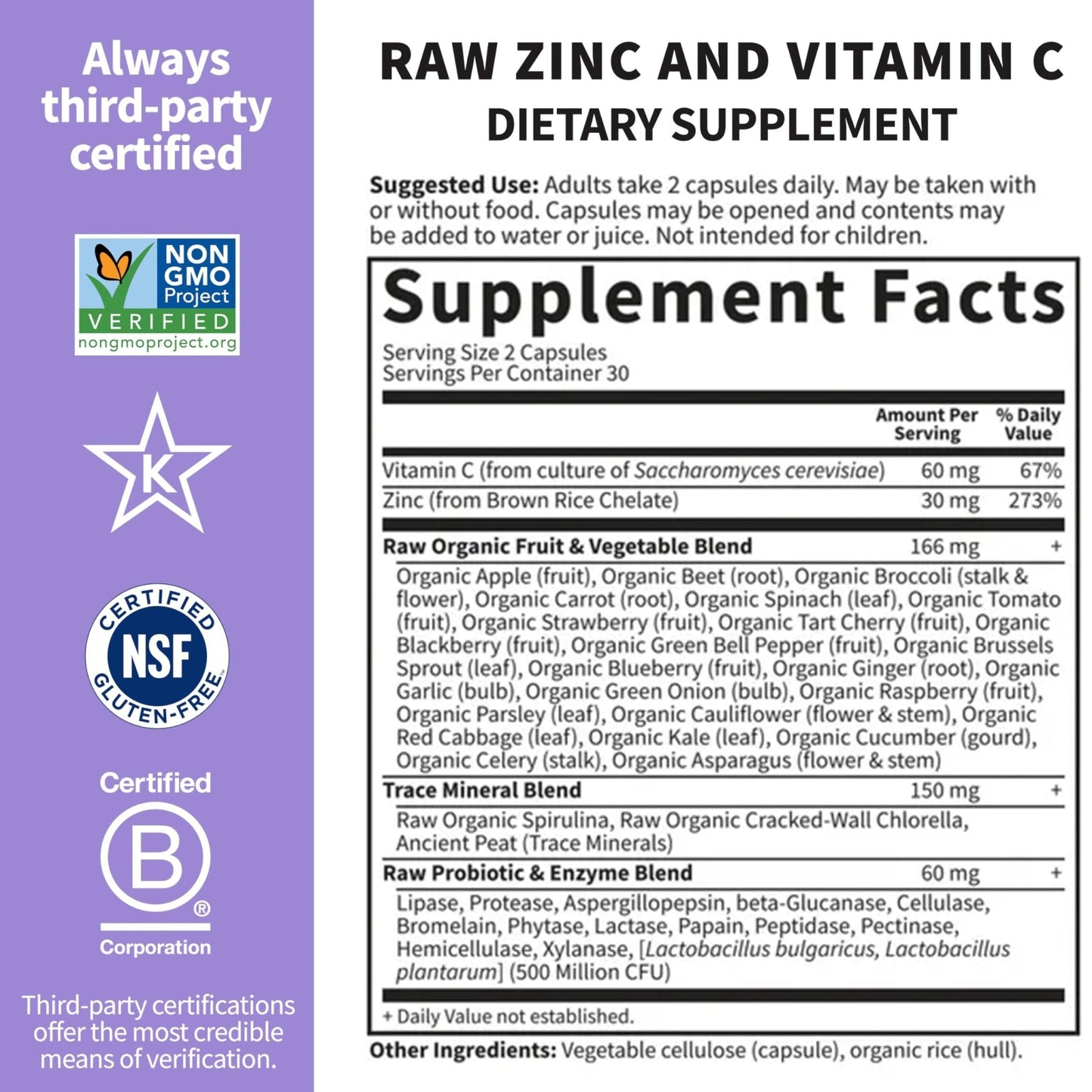 Garden of Life Zinc Supplements 30mg High Potency Raw Zinc and Vitamin C Multimineral Supplement, Vitamin Code Vitamins Trace Minerals & Probiotics - PrimeBioHealth - canada supplements