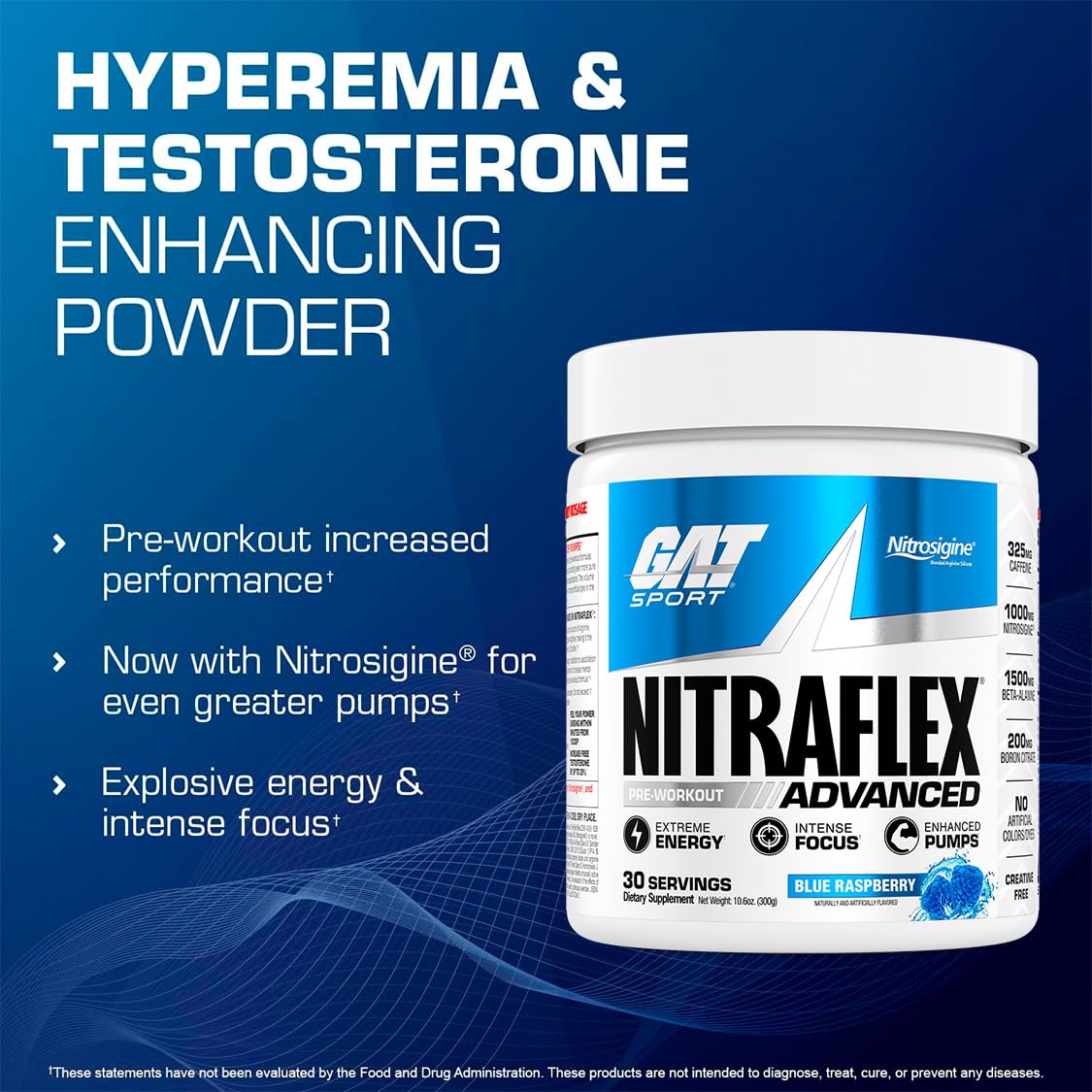 GAT SPORT Nitraflex Advanced Pre-Workout Powder, Increases Blood Flow, Boosts Strength and Energy, Improves Exercise Performance, (Blue Raspberry, 30 Servings) - PrimeBioHealth - canada supplements