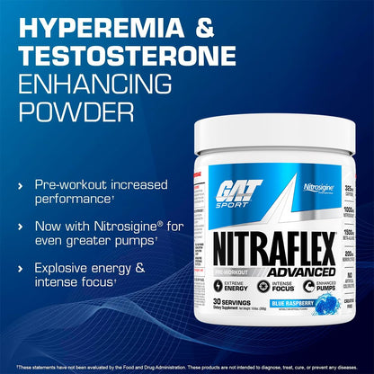 GAT SPORT Nitraflex Advanced Pre-Workout Powder, Increases Blood Flow, Boosts Strength and Energy, Improves Exercise Performance, (Blue Raspberry, 30 Servings) - PrimeBioHealth - canada supplements