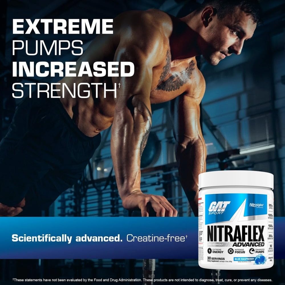 GAT SPORT Nitraflex Advanced Pre-Workout Powder, Increases Blood Flow, Boosts Strength and Energy, Improves Exercise Performance, Men & Women (Fruit Punch, 30 Servings) - PrimeBioHealth - canada supplements
