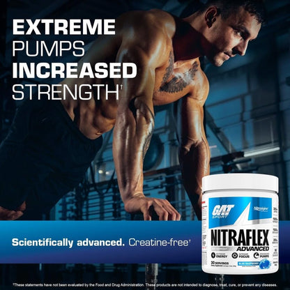 GAT SPORT Nitraflex Advanced Pre-Workout Powder, Increases Blood Flow, Boosts Strength and Energy, Improves Exercise Performance, Men & Women (Fruit Punch, 30 Servings) - PrimeBioHealth - canada supplements