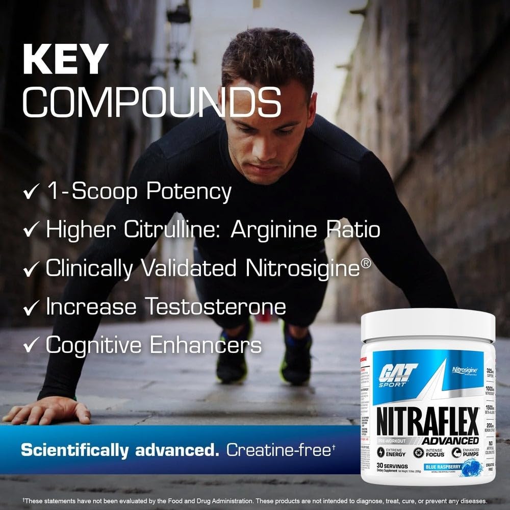 GAT SPORT Nitraflex Advanced Pre-Workout Powder, Increases Blood Flow, Boosts Strength and Energy, Improves Exercise Performance, Men & Women (Fruit Punch, 30 Servings) - PrimeBioHealth - canada supplements