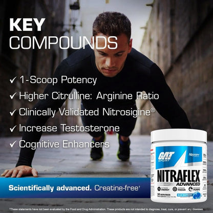GAT SPORT Nitraflex Advanced Pre-Workout Powder, Increases Blood Flow, Boosts Strength and Energy, Improves Exercise Performance, Men & Women (Fruit Punch, 30 Servings) - PrimeBioHealth - canada supplements