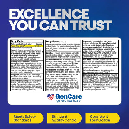 GenCare - Low Dose Aspirin 81mg for Adults Coated (NSAID) 500 Tablets | Adult Low Dose | Enteric Coated Aspirin Pills | Muscle Pain & Menstrual Pain Relief | Fever Reducer | Generic Bayer - PrimeBioHealth - canada supplements