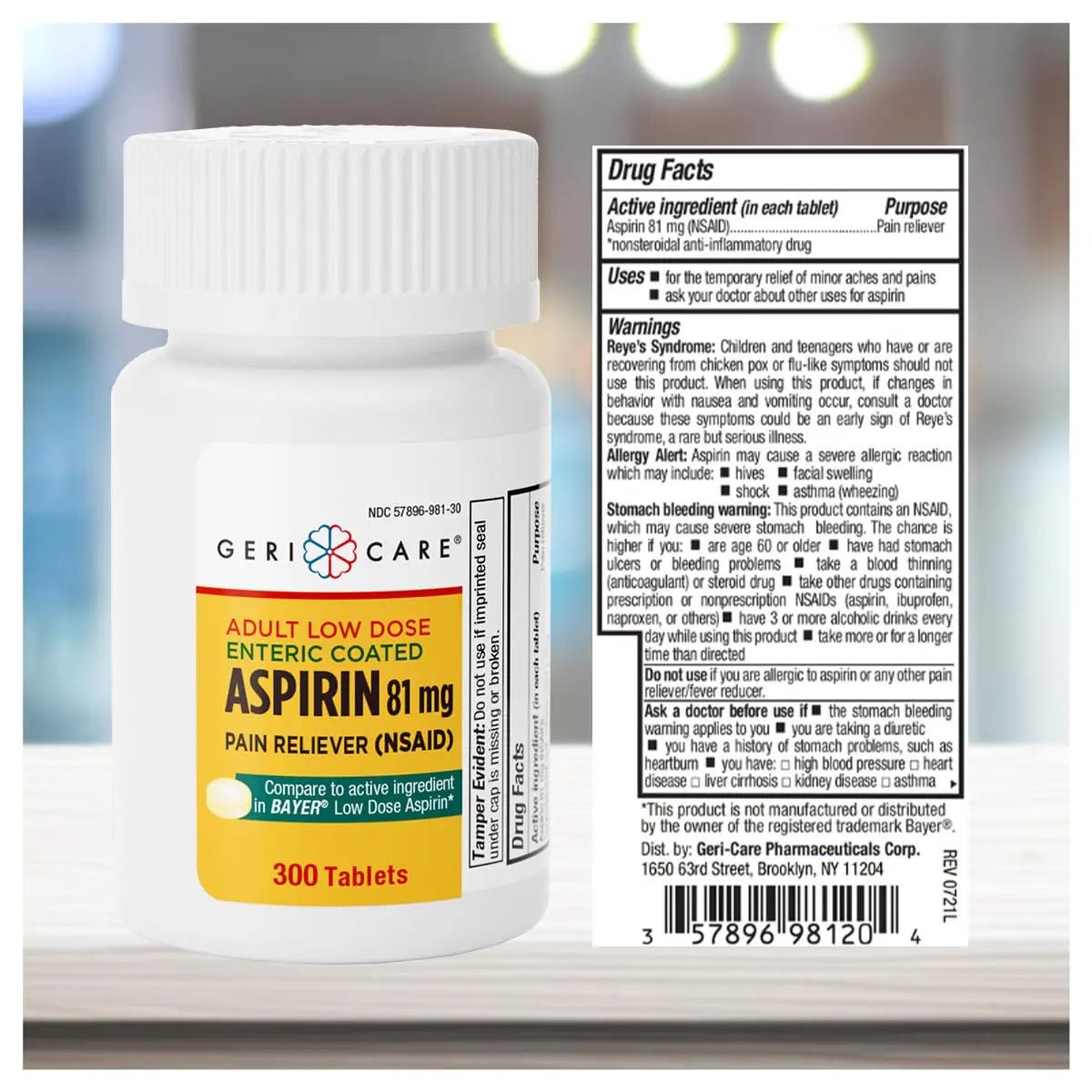 GeriCare Aspirin 81mg Adult Low Dose, Pain Reliever - Enteric Coated Tablets for Enhanced Absorption and Gentle Digestion – Supports Blood Flow, Reduces Inflammation, 300 Count (Pack of 1) - PrimeBioHealth - canada supplements