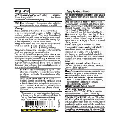 GeriCare Aspirin 81mg Adult Low Dose, Pain Reliever - Enteric Coated Tablets for Enhanced Absorption and Gentle Digestion – Supports Blood Flow, Reduces Inflammation, 300 Count (Pack of 1) - PrimeBioHealth - canada supplements