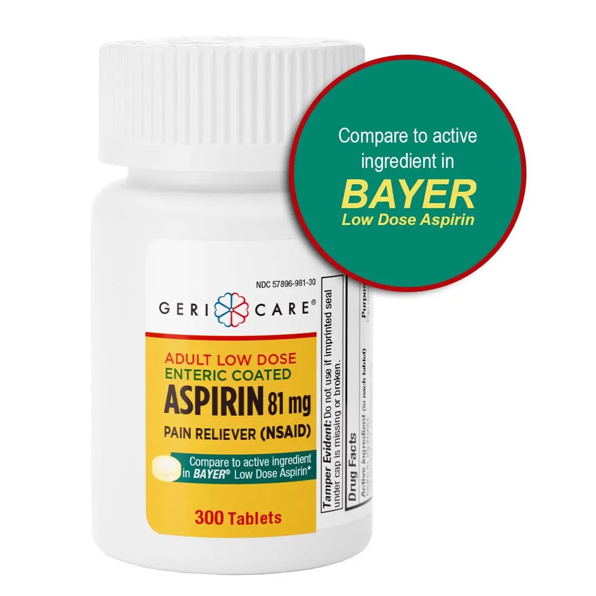 GeriCare Aspirin 81mg Adult Low Dose, Pain Reliever - Enteric Coated Tablets for Enhanced Absorption and Gentle Digestion – Supports Blood Flow, Reduces Inflammation, 300 Count (Pack of 1) - PrimeBioHealth - canada supplements