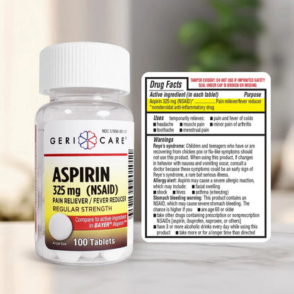 GeriCare Bottled Aspirin 325mg 100 Count Bottle (Pack of 1) - PrimeBioHealth - canada supplements