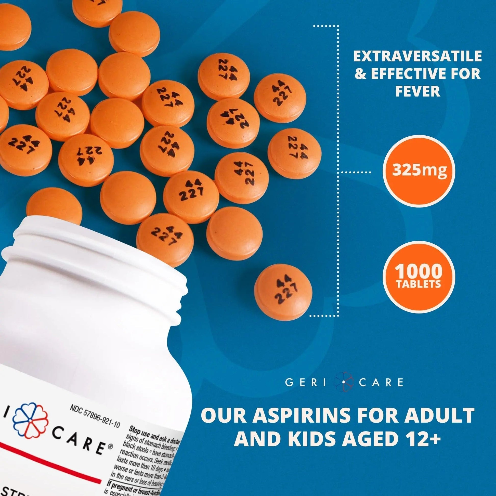 GeriCare Enteric Coated Aspirin Tablets 325mg (1000 Count) NSAID Pain Reliever & Fever Reducer for Adults- Regular Strength Aspirin for Headache Arthritis Menstrual & Muscle Pain - PrimeBioHealth - canada supplements
