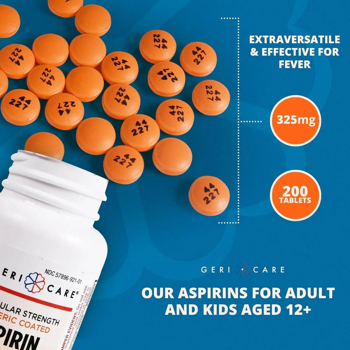 GeriCare Enteric Coated Aspirin Tablets 325mg (200 Count) NSAID Pain Reliever & Fever Reducer for Adults- Regular Strength Aspirin for Headache Arthritis Menstrual & Muscle Pain - PrimeBioHealth - canada supplements