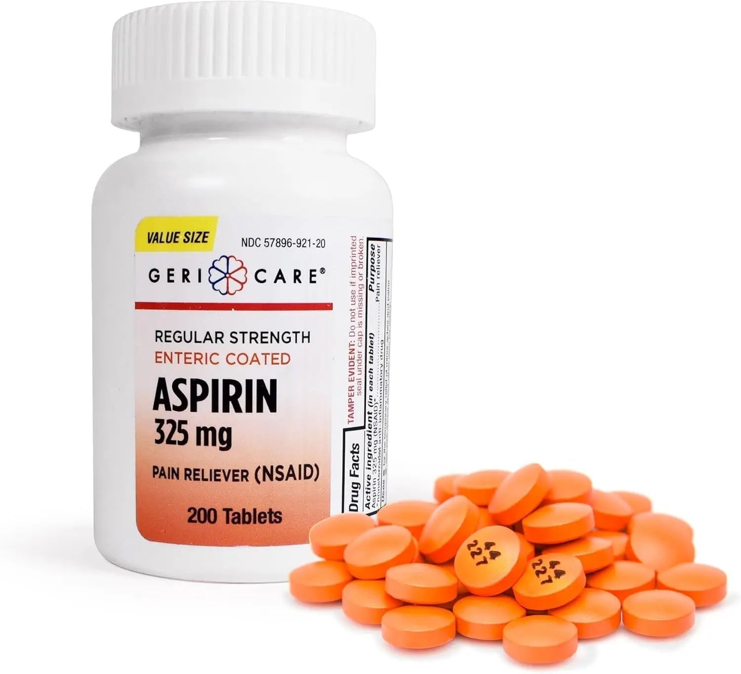 GeriCare Enteric Coated Aspirin Tablets 325mg (200 Count) NSAID Pain Reliever & Fever Reducer for Adults- Regular Strength Aspirin for Headache Arthritis Menstrual & Muscle Pain - PrimeBioHealth - canada supplements