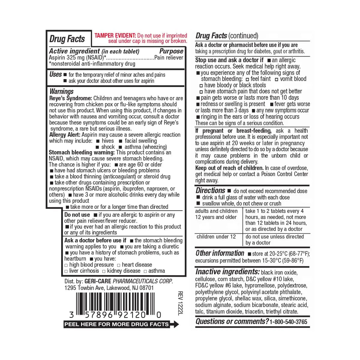 GeriCare Enteric Coated Aspirin Tablets 325mg (200 Count) NSAID Pain Reliever & Fever Reducer for Adults- Regular Strength Aspirin for Headache Arthritis Menstrual & Muscle Pain - PrimeBioHealth - canada supplements