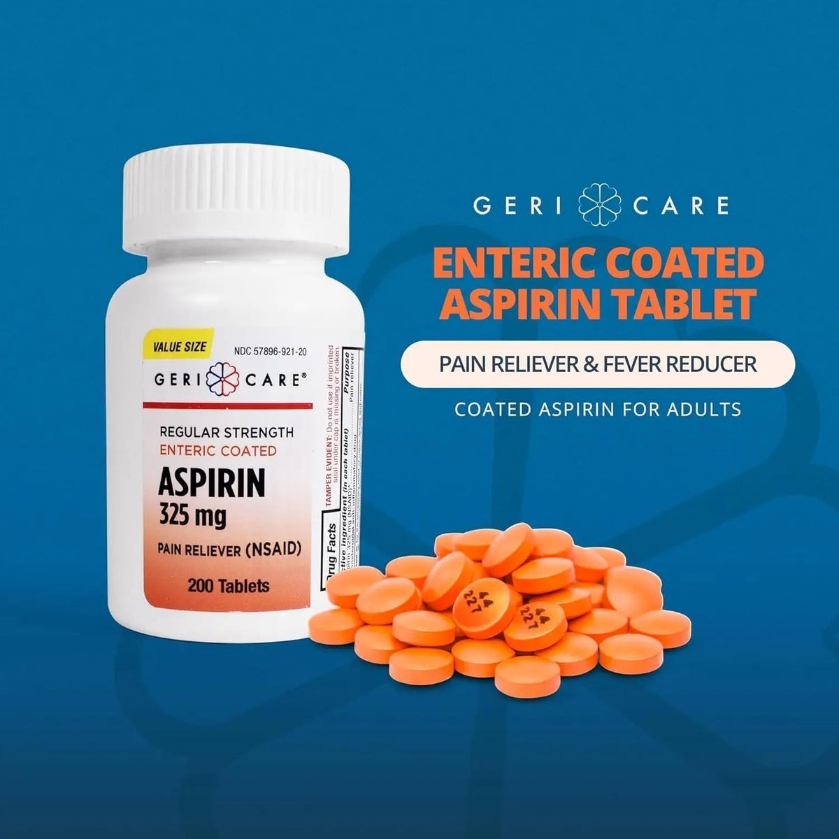 GeriCare Enteric Coated Aspirin Tablets 325mg (200 Count) NSAID Pain Reliever & Fever Reducer for Adults- Regular Strength Aspirin for Headache Arthritis Menstrual & Muscle Pain - PrimeBioHealth - canada supplements