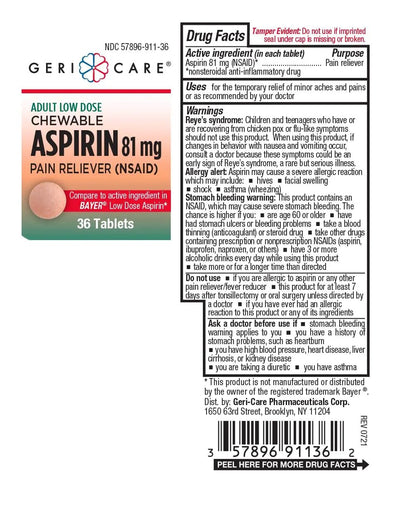 GeriCare Low Dose Adult Chewable Aspirin 81mg, Pain Reliever, Fever Reducer, 36 Count (Pack of 4) - PrimeBioHealth - canada supplements