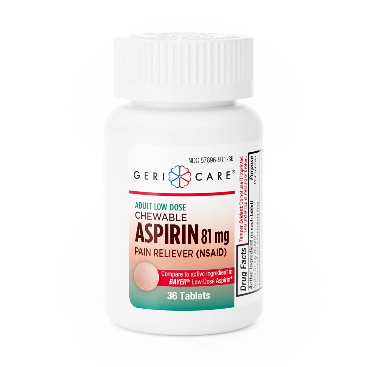 GeriCare Low Dose Adult Chewable Aspirin 81mg, Pain Reliever, Fever Reducer, 36 Count (Pack of 4) - PrimeBioHealth - canada supplements