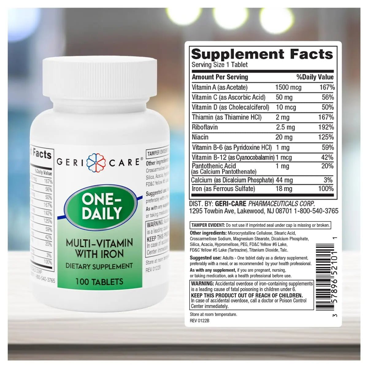 GeriCare One-Daily Multi-Vitamin with Iron Tablets,100 Count (Pack of 1) - PrimeBioHealth - canada supplements