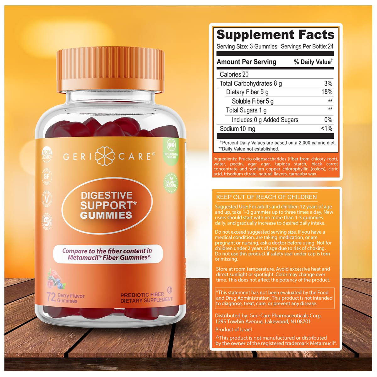 GeriCare Prebiotic Digestive Support, Gummies Compare to Metamucil Fiber Gummies, Berry Flavor, 72 Count, Plant-Based Fiber for Gut Health, Non-GMO, - PrimeBioHealth - canada supplements