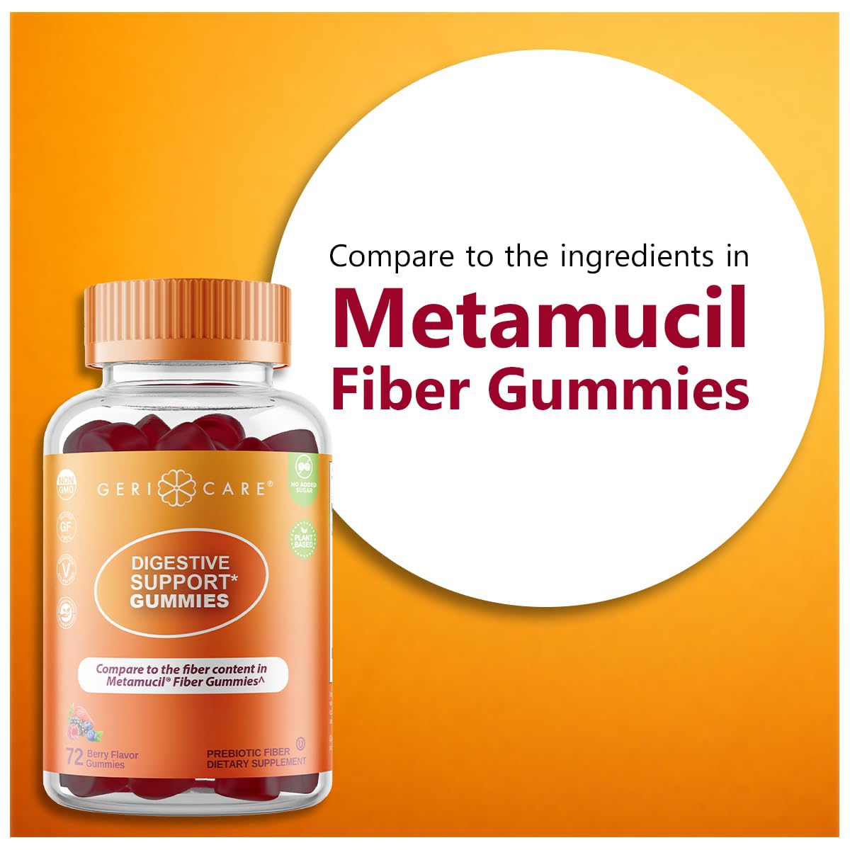 GeriCare Prebiotic Digestive Support, Gummies Compare to Metamucil Fiber Gummies, Berry Flavor, 72 Count, Plant-Based Fiber for Gut Health, Non-GMO, - PrimeBioHealth - canada supplements