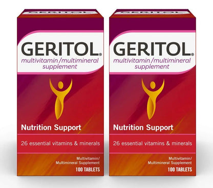 Geritol Multi-Vitamin Nutritional Support Tablets, Balance of 26 Essential Vitamins and Minerals, 100-Count Bottles (Pack of 2) - PrimeBioHealth - canada supplements