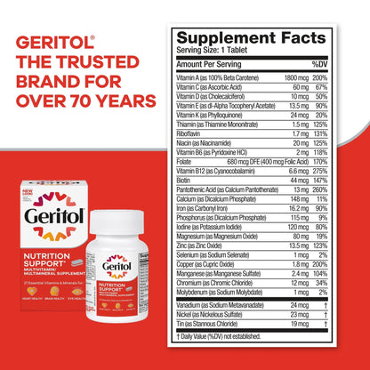 Geritol, Multivitamin Supplement, Contains B-Vitamins, Antioxidants, Vitamins C, E & D and Iron, 26 Essential Vitamins and Minerals, Gluten-Free - PrimeBioHealth - canada supplements