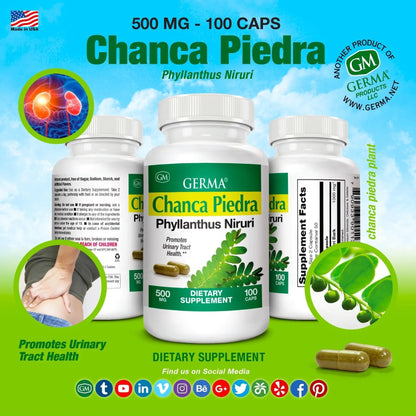 Germa Chanca Piedra Supplement – 500mg Phyllanthus Niruri – Traditional Stone Breaker Herb for Urinary & Kidney Support – Rainforest Botanical – 100% Natural Vegan Capsules, 100 Count - PrimeBioHealth - canada supplements