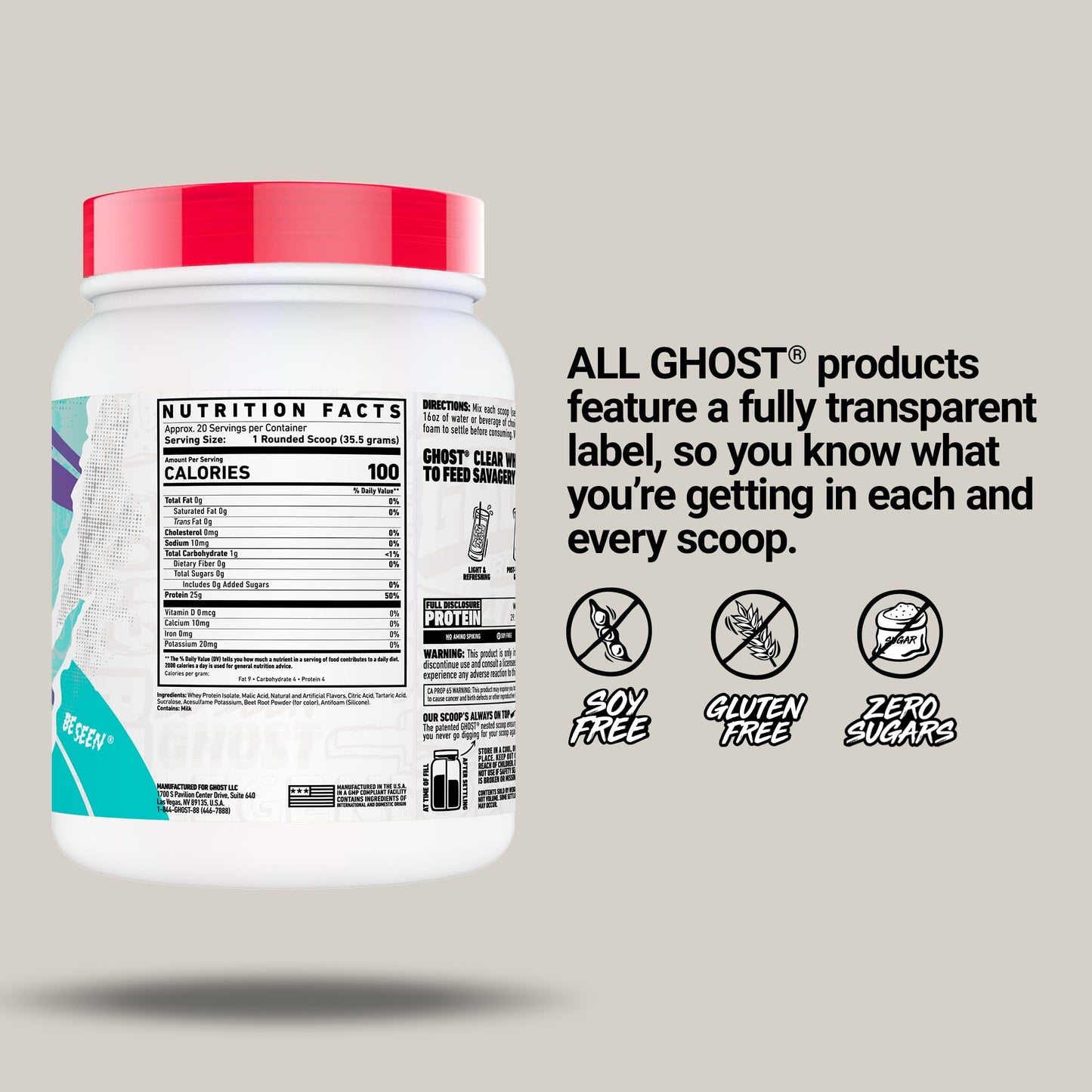 GHOST Clear Whey Isolate Protein Powder, Strawberry Watermelon - 1.57 LB Tub, 25G of Whey Protein - Post Workout Drink for Muscle Gain & Recovery – Sugar Free, Soy Free & Zero Fat, 20 Servings - PrimeBioHealth - canada supplements