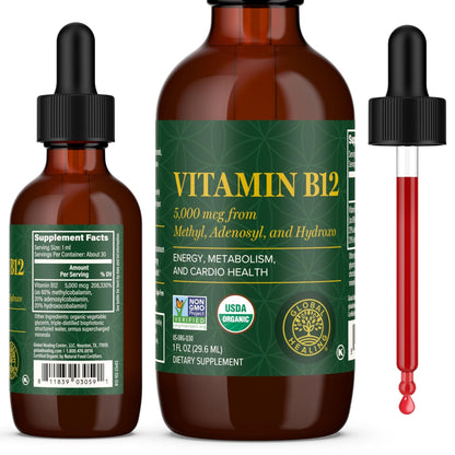 Global Healing Center - Vitamin B12 Sublingual 5000 MCG Organic Liquid Supplement, Methylcobalamin, Adenosylcobalamin, Hydroxo Long-Lasting Energy - PrimeBioHealth - canada supplements