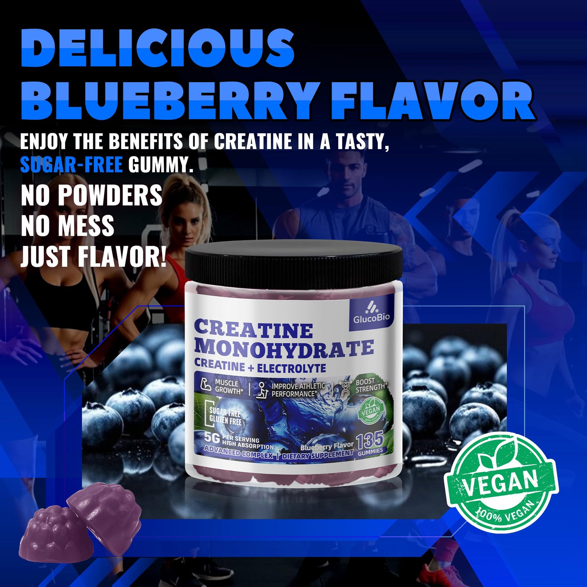 GlucoBio Creatine Monohydrate Gummies (5g) – Pre-Workout Energy & Muscle Growth Support for Men & Women - PrimeBioHealth - canada supplements