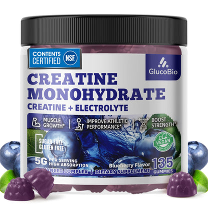 GlucoBio Creatine Monohydrate Gummies (5g) – Pre-Workout Energy & Muscle Growth Support for Men & Women - PrimeBioHealth - canada supplements