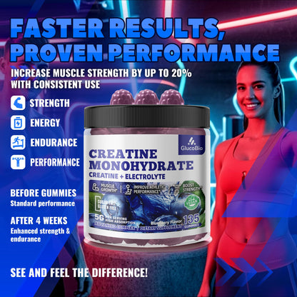 GlucoBio Creatine Monohydrate Gummies (5g) – Pre-Workout Energy & Muscle Growth Support for Men & Women - PrimeBioHealth - canada supplements