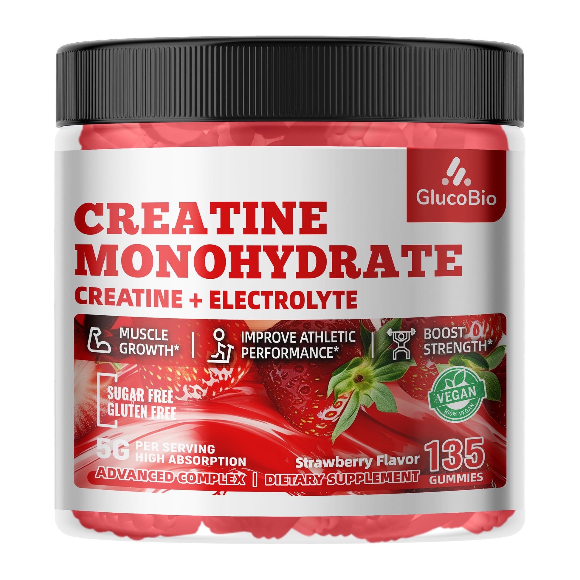 GlucoBio Creatine Monohydrate Gummies (5g) – Pre-Workout Energy & Muscle Growth Support for Men & Women - PrimeBioHealth - canada supplements