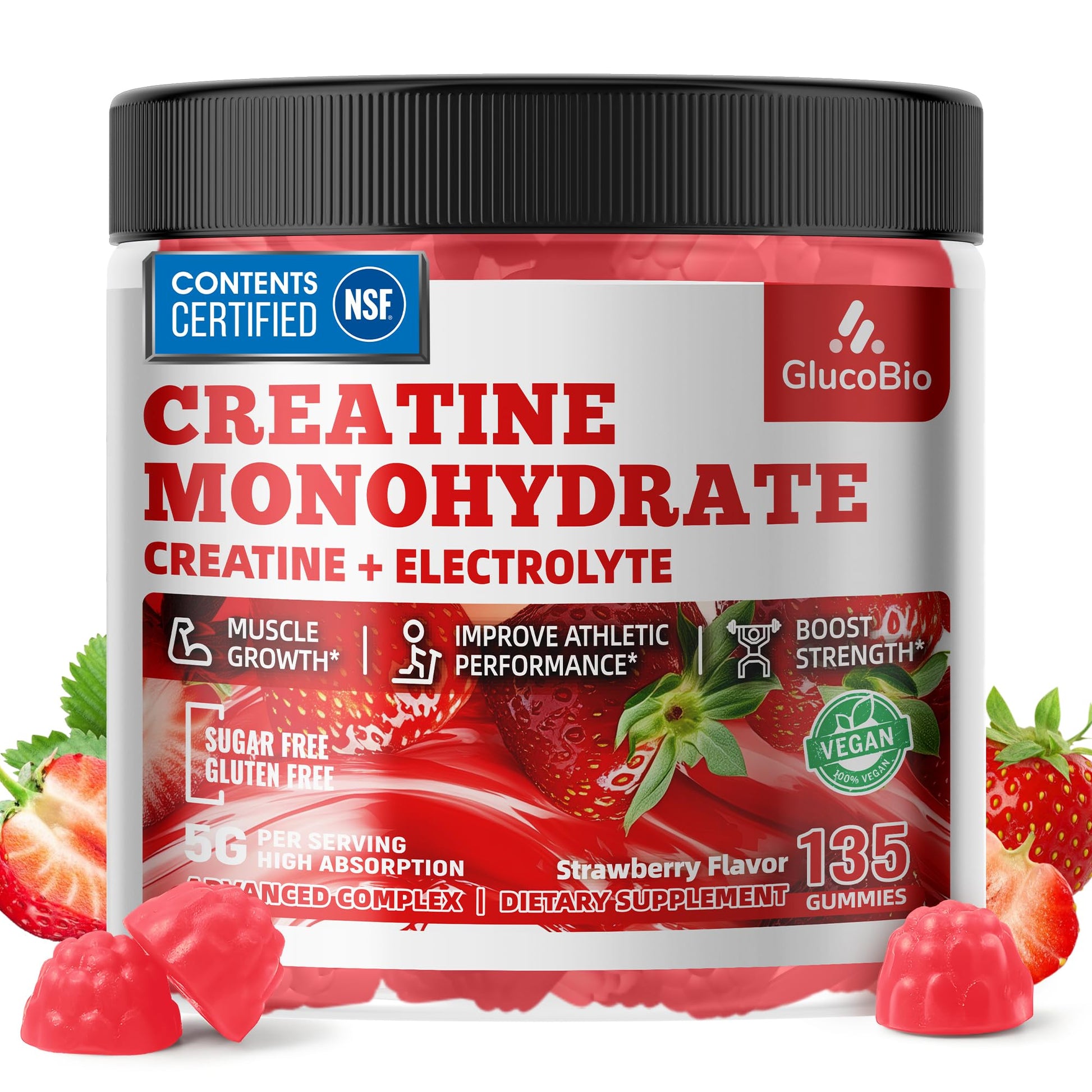 GlucoBio Creatine Monohydrate Gummies (5g) – Pre-Workout Energy & Muscle Growth Support for Men & Women - PrimeBioHealth - canada supplements