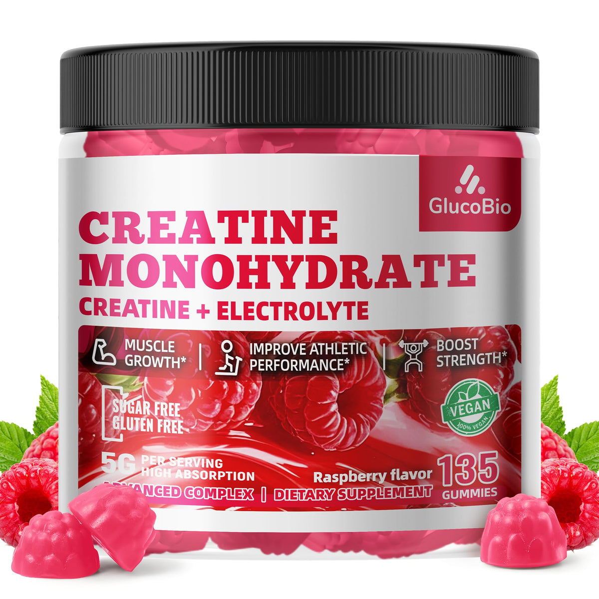 GlucoBio Creatine Monohydrate Gummies (5g) – Pre-Workout Energy & Muscle Growth Support for Men & Women - PrimeBioHealth - canada supplements