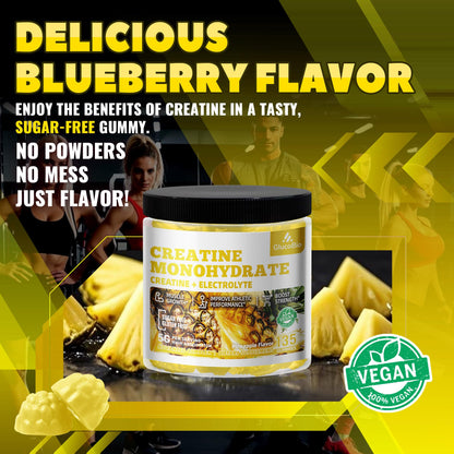 GlucoBio Creatine Monohydrate Gummies (5g) – Pre-Workout Energy & Muscle Growth Support for Men & Women | Pineapple Electrolyte Gummies (135 Count) - PrimeBioHealth - canada supplements