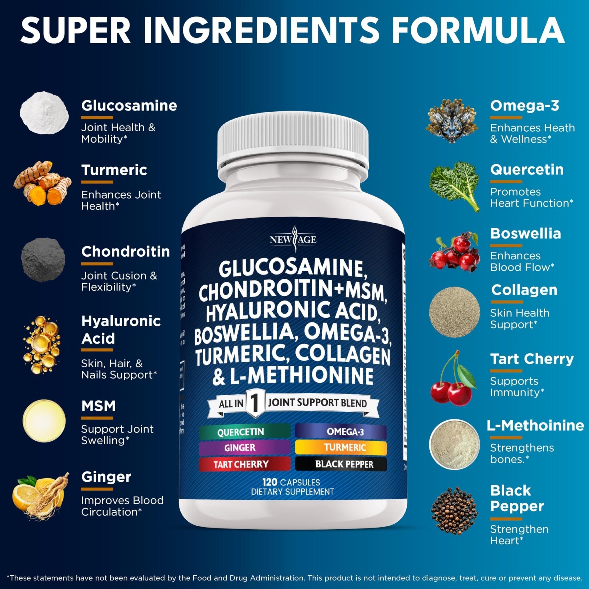 Glucosamine Chondroitin, MSM, Turmeric Curcumin, Collagen, Hyaluronic Acid, Omega 3 – Health Supplement for Men & Women – 240 Count - PrimeBioHealth - canada supplements