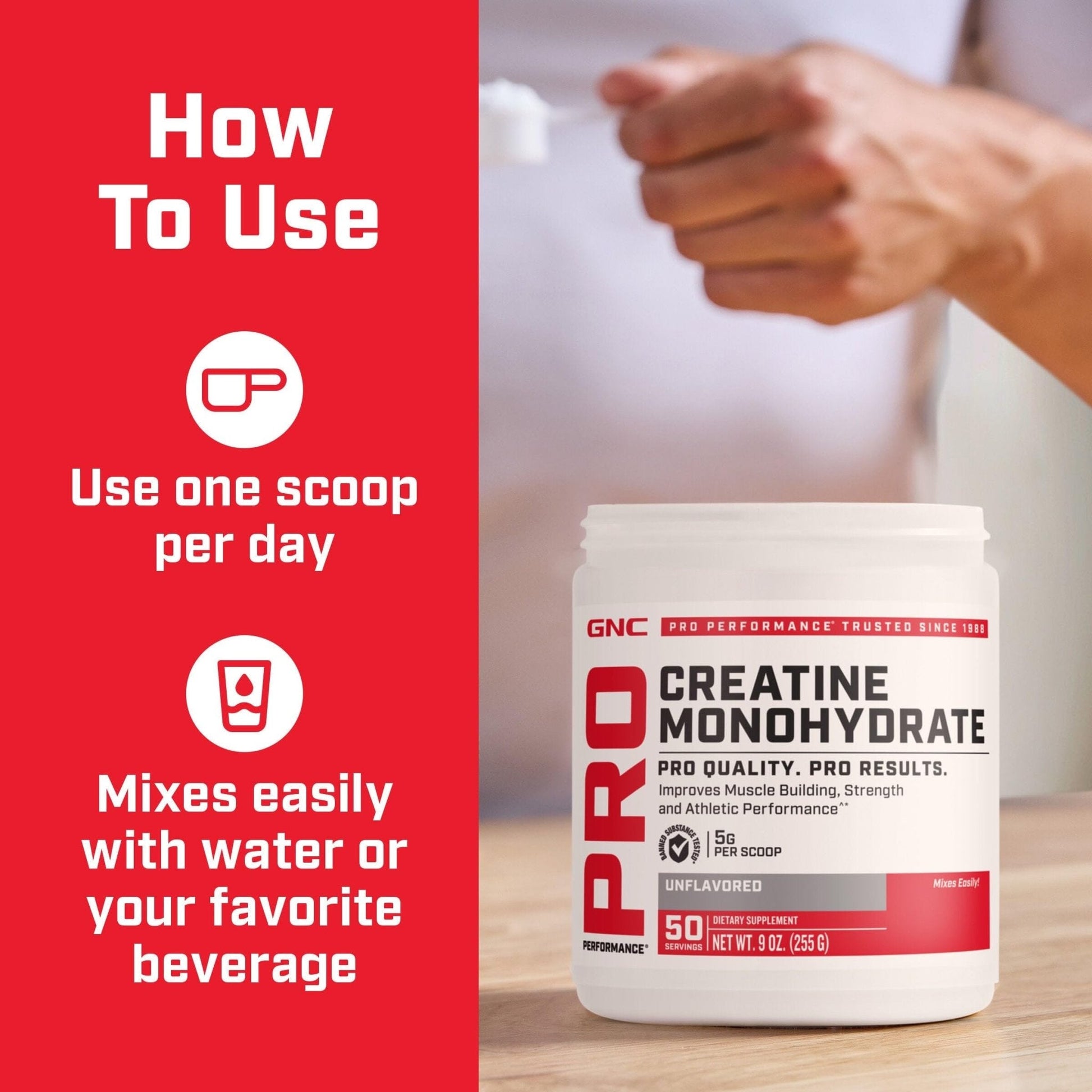 GNC Pro Performance Creatine Monohydrate Powder for Women & Men, 5g Creatine Per Serving, Muscle Building, Energy Production, Endurance, Performance, 50 Servings - PrimeBioHealth - canada supplements