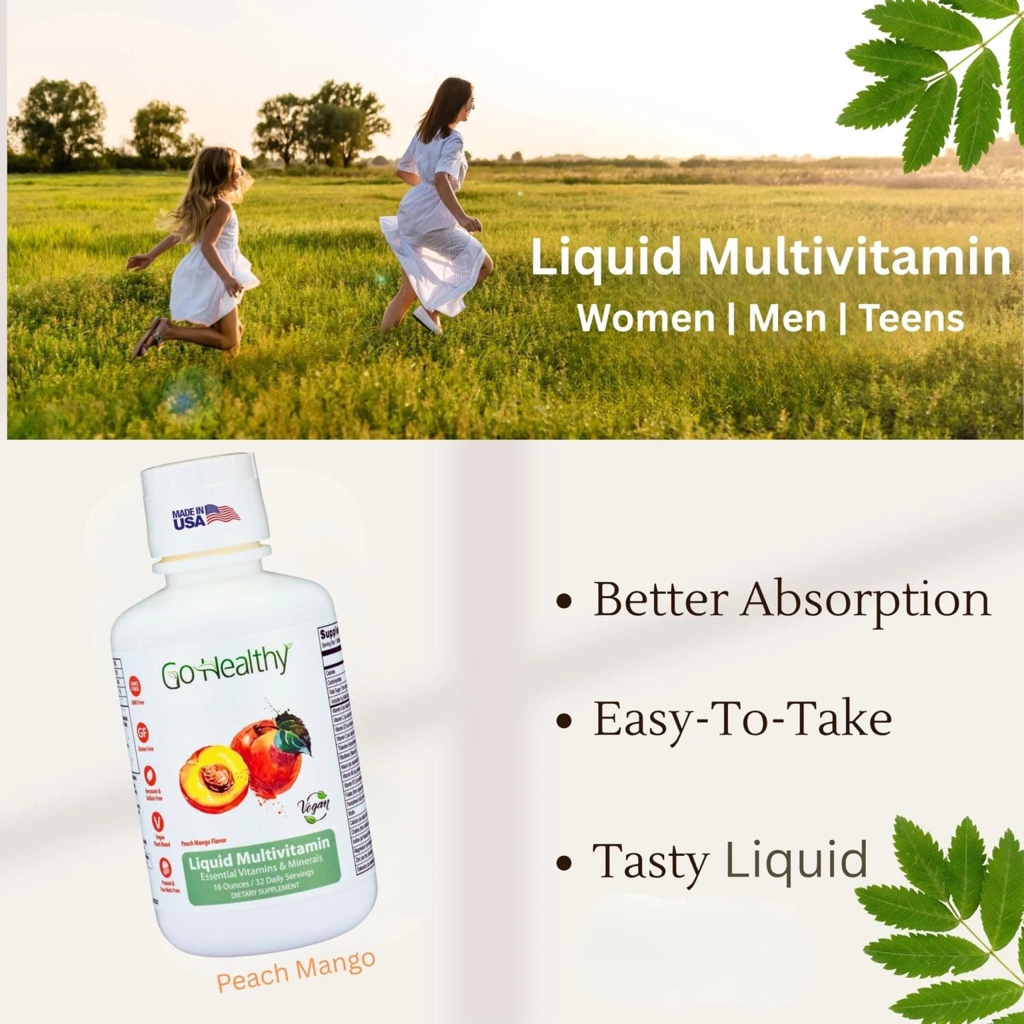 Go Healthy Liquid Vitamins for Women, Men, Teens | Vegan Vitamin & Mineral | High Absorption | Premium Liquid Multivitamin | - PrimeBioHealth - canada supplements
