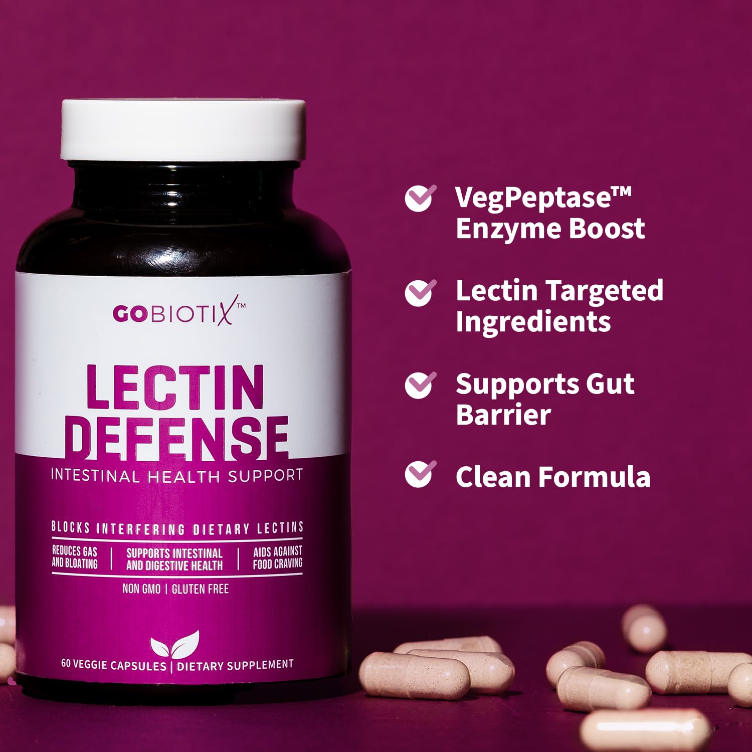 GOBIOTIX Lectin Defense - Lectin Blocker Supplement for Leaky Gut with MSM and Digestive Enzymes - Aids in Intestinal Health for Women and Men - Non-GMO - PrimeBioHealth - canada supplements