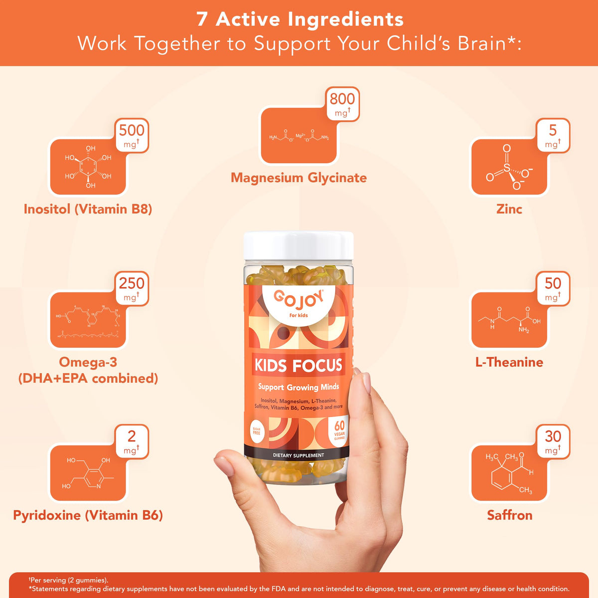 GOJOY NATURALS Kids Focus Gummies – Saffron, Magnesium Glycinate, L-Theanine & Inositol Supplement for Kids & Teens – Focus - PrimeBioHealth - canada supplements